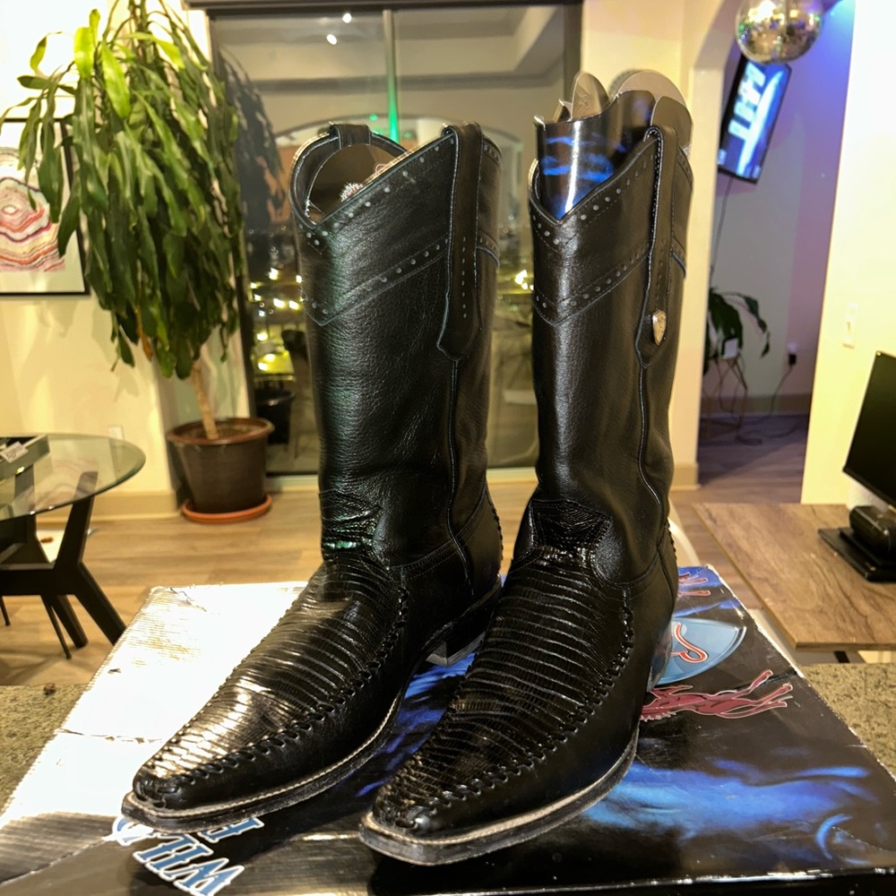 Wild West Caiman Belly Black Snip Toe Boots Handcrafted
